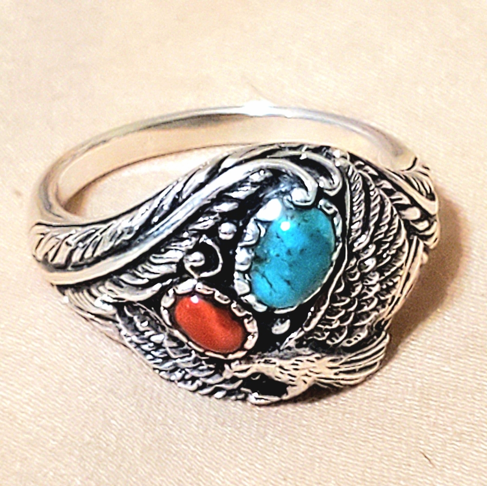925 The Bradford Exchange "Spirit of the Eagle" turquoise ring size 7